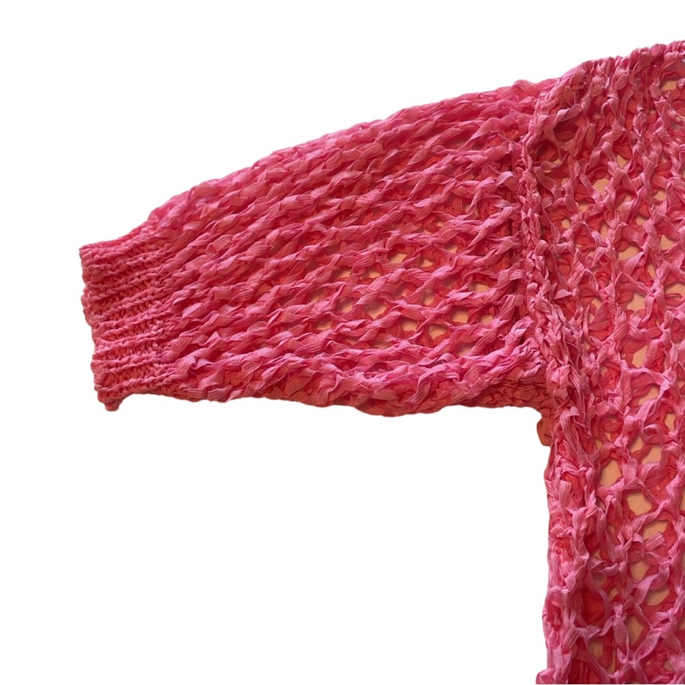 ITOO Brand Pink Asymmetrical Open Stitch 3/4 Sleeve Top - Picture 4 of 9